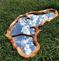 Hand-Crafted Free-Form Camphor Timber Mirror